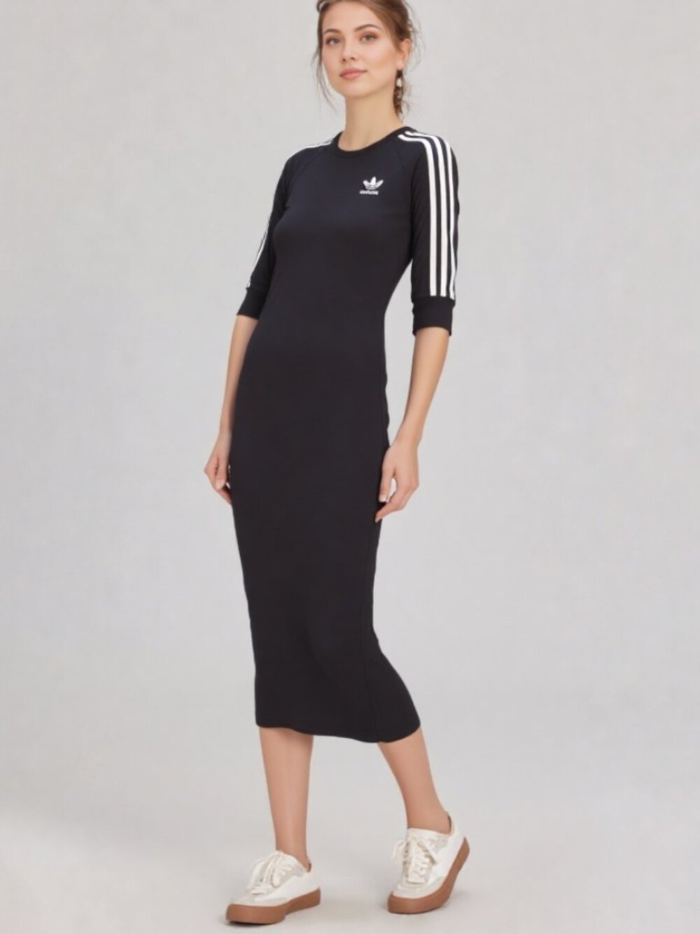 Adidas three stripe body con midi dress black